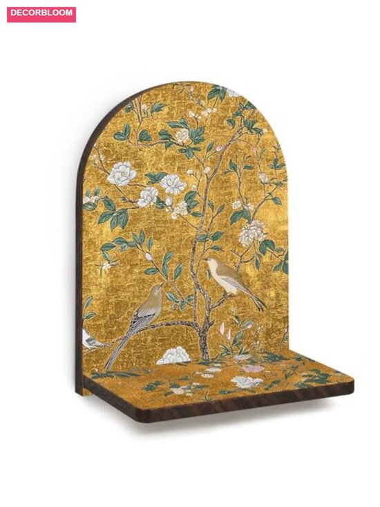 Other - Vintage Gold Bird Floral Arched Wall Shelf Decor, Farmhouse Wooden Floating